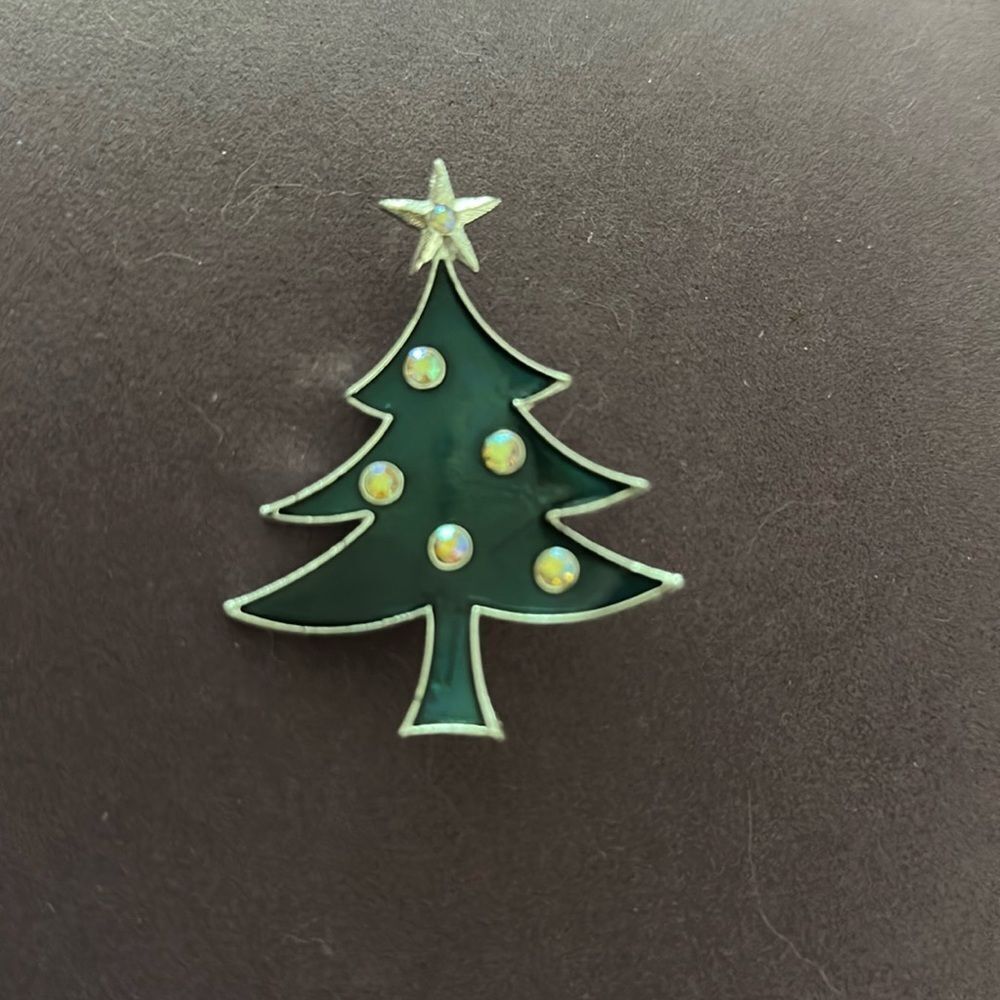 Vtg Tancer II Enamel And AB Rhinestone Christmas Tree Brooch Signed